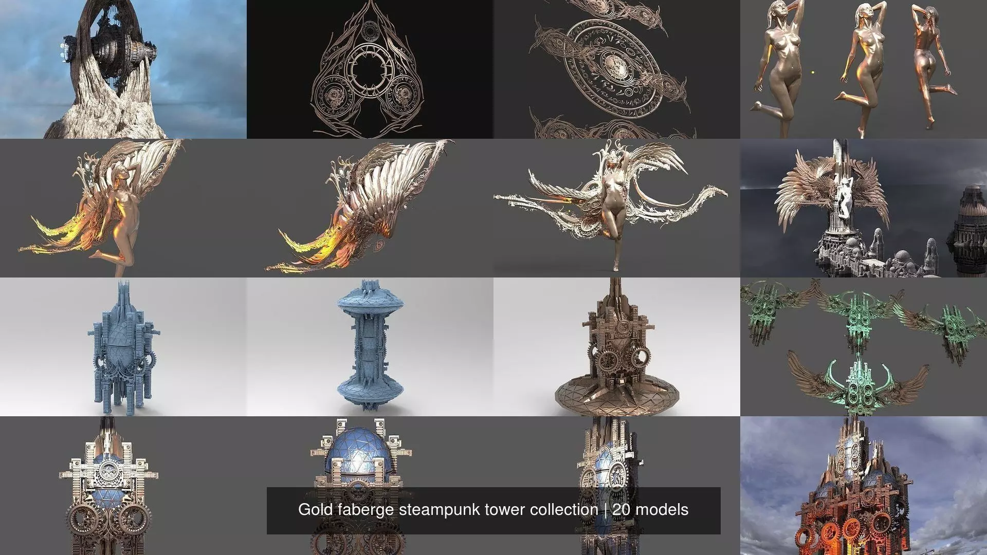 Gold faberge steampunk tower collection _0