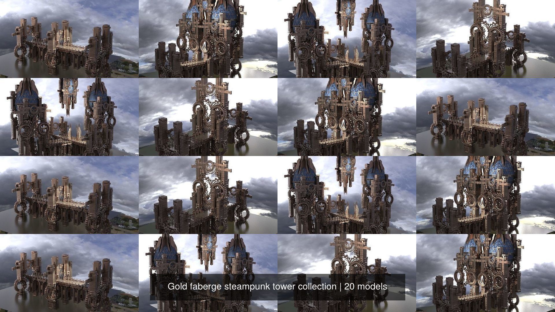 Gold faberge steampunk tower collection _2