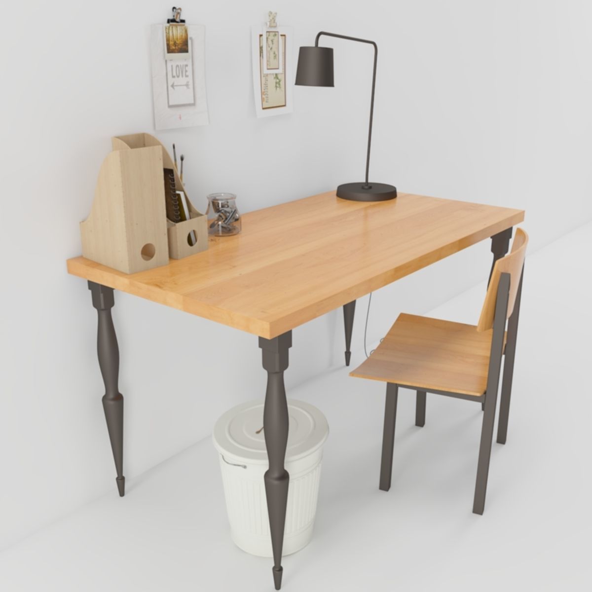 Nordic style desk Free 3D model_1