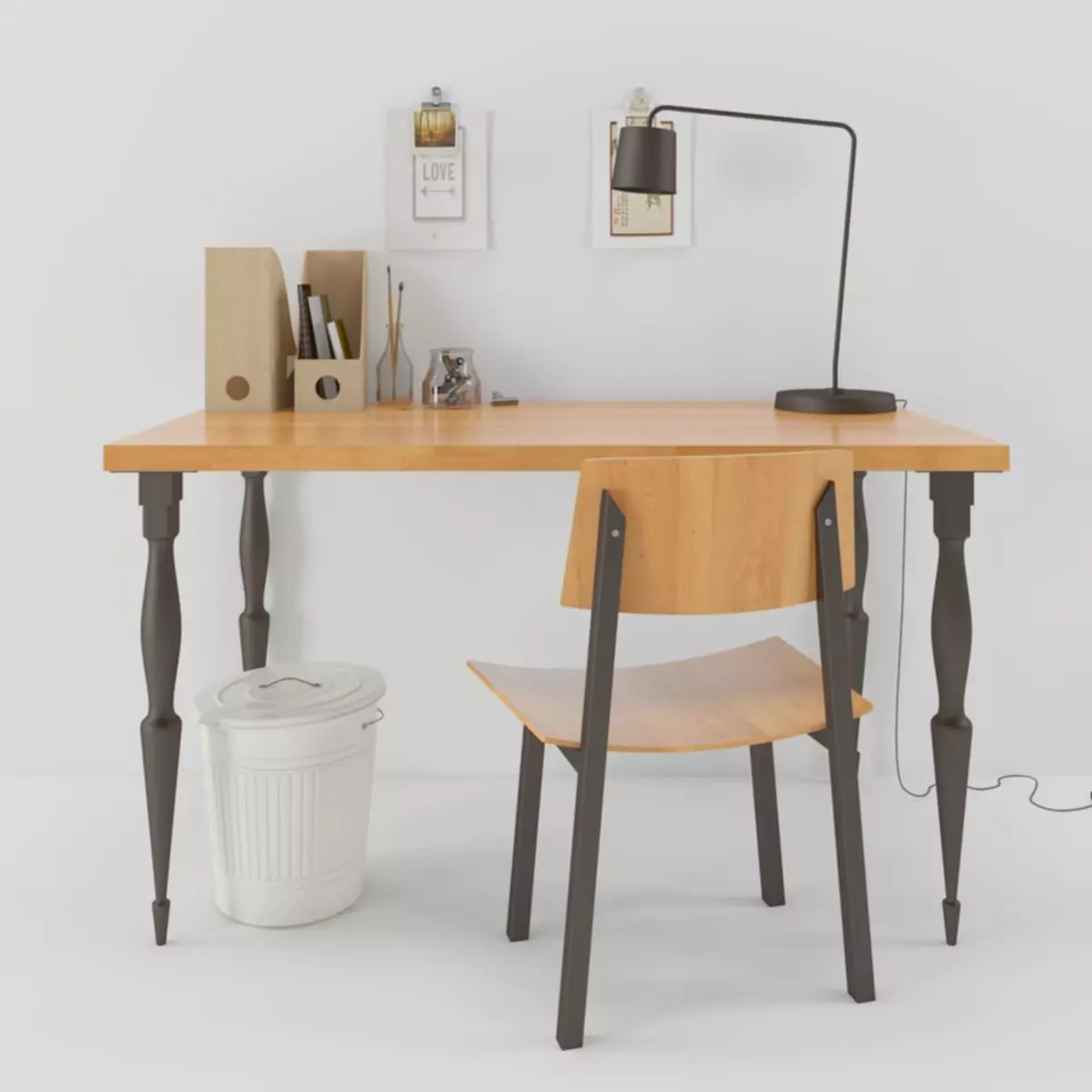 Nordic style desk Free 3D model_0