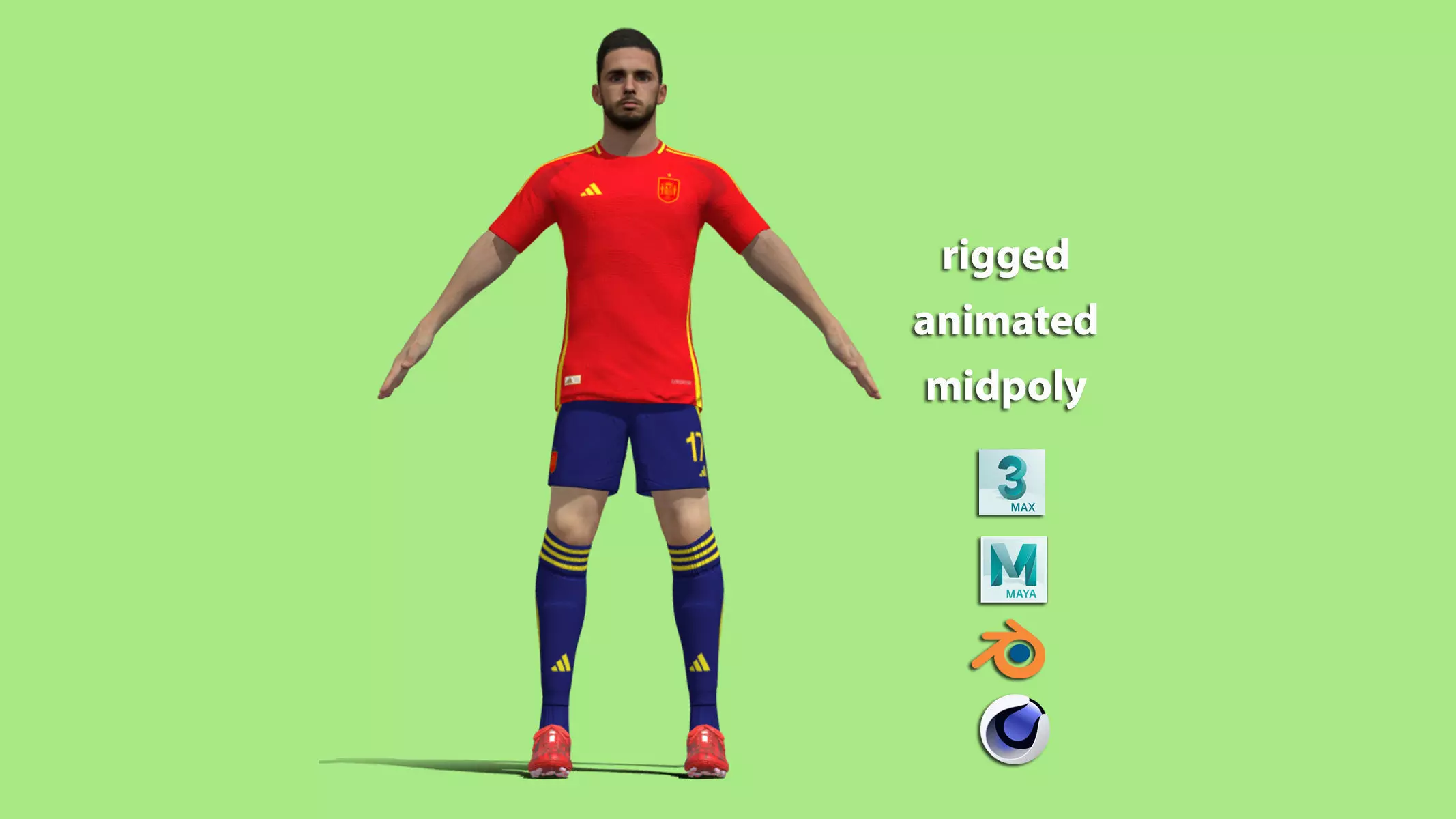 T-Pose Rigged Pablo Sarabia Spain Euro 2024 3D model_0