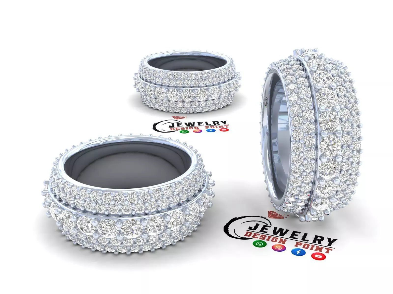 Custom Pointer Bling Diamond Ring - Eternity Wedding Band 3D print model
