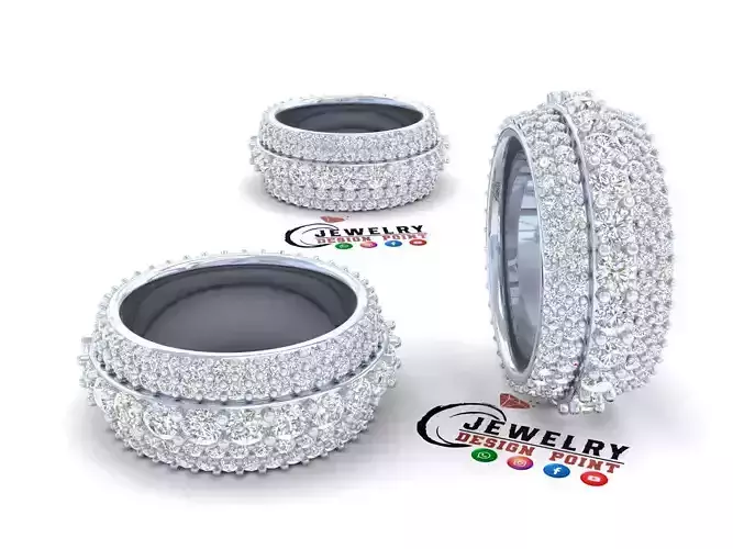 Custom Pointer  Bling Diamond Ring - Eternity Wedding Band 3D print model