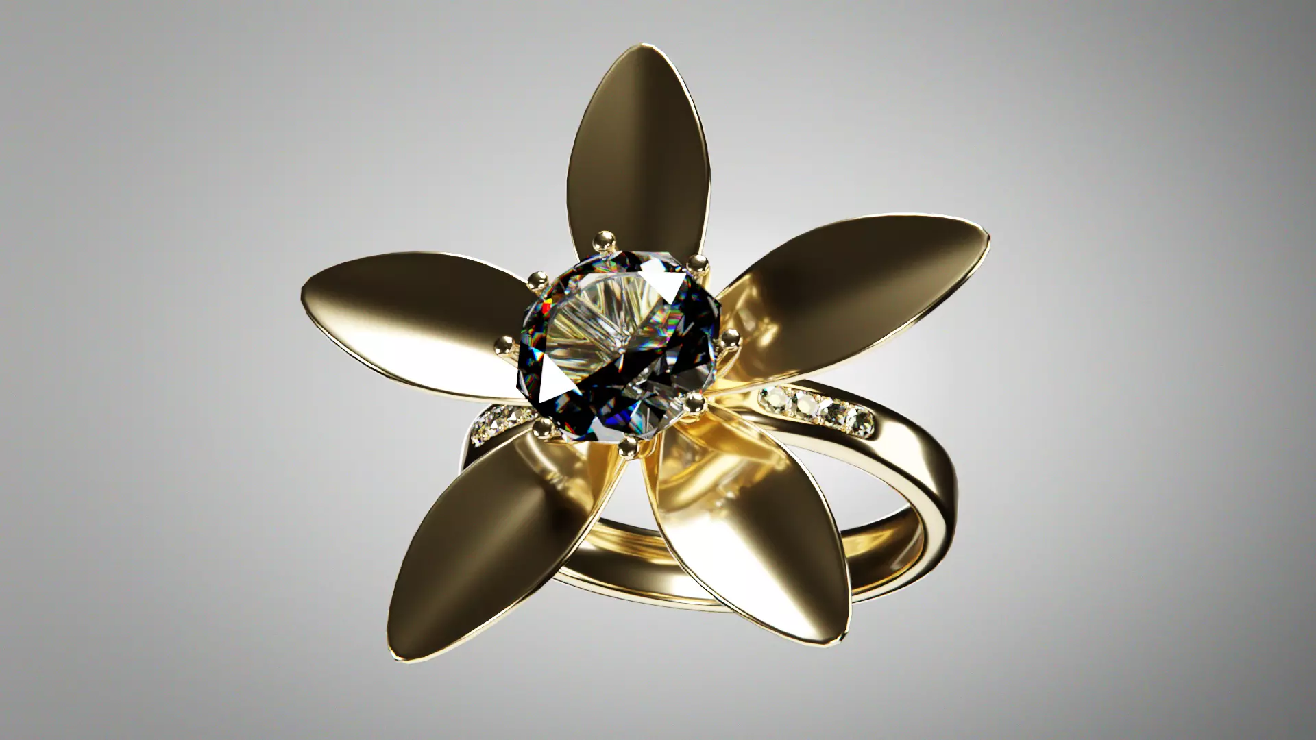 Lily Flower Diamond Ring 3D model