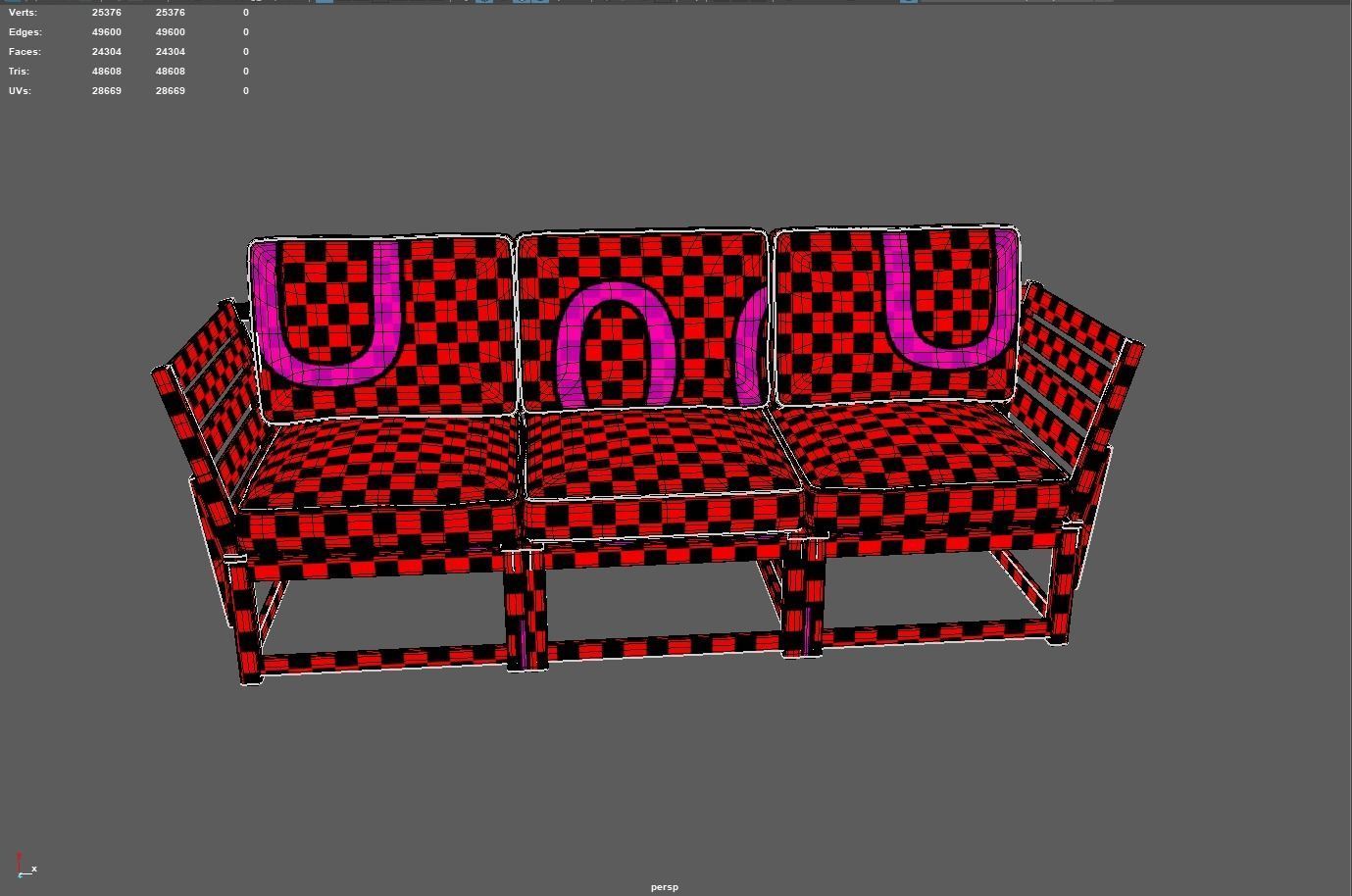 Sofa Three Seater low Poly 3d model 3D model_26