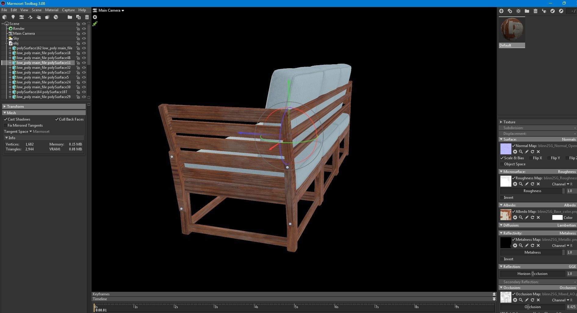 Sofa Three Seater low Poly 3d model 3D model_28