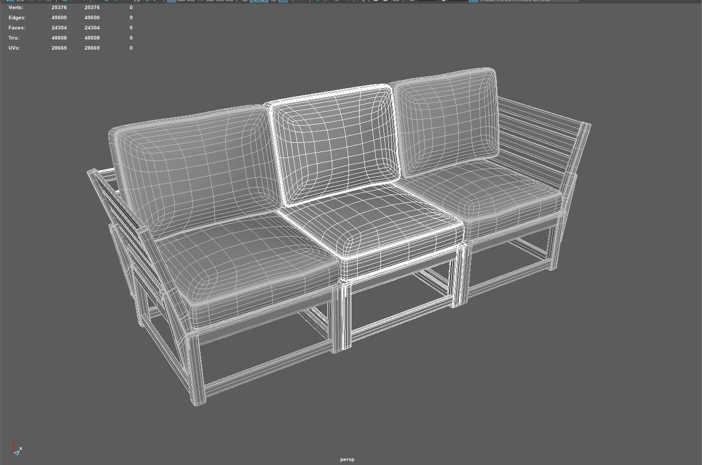 Sofa Three Seater low Poly 3d model 3D model_22