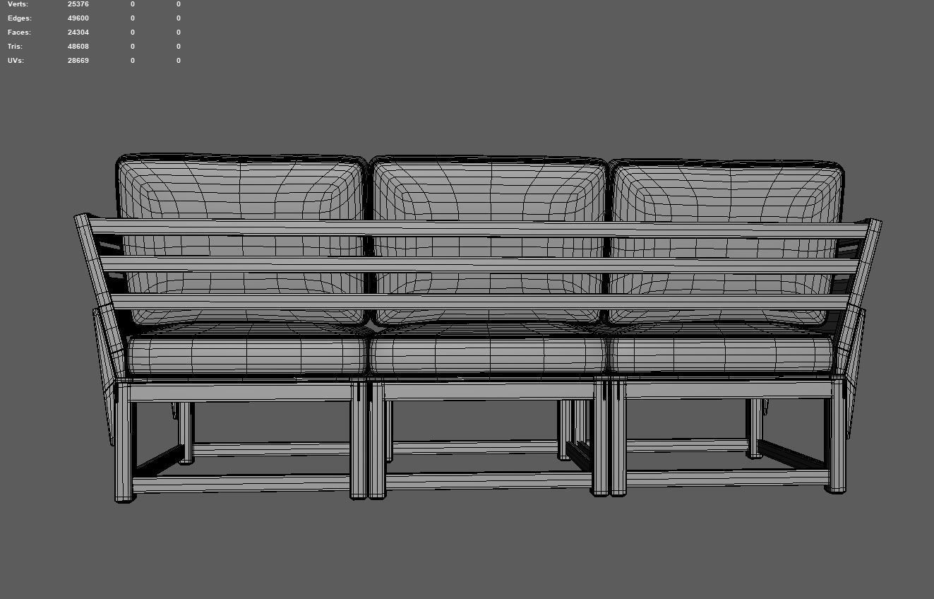 Sofa Three Seater low Poly 3d model 3D model_20