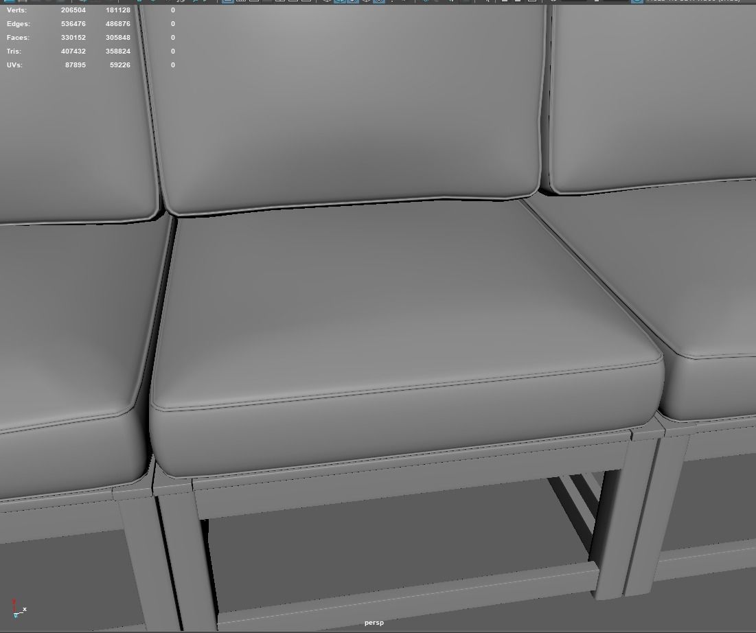 Sofa Three Seater low Poly 3d model 3D model_23