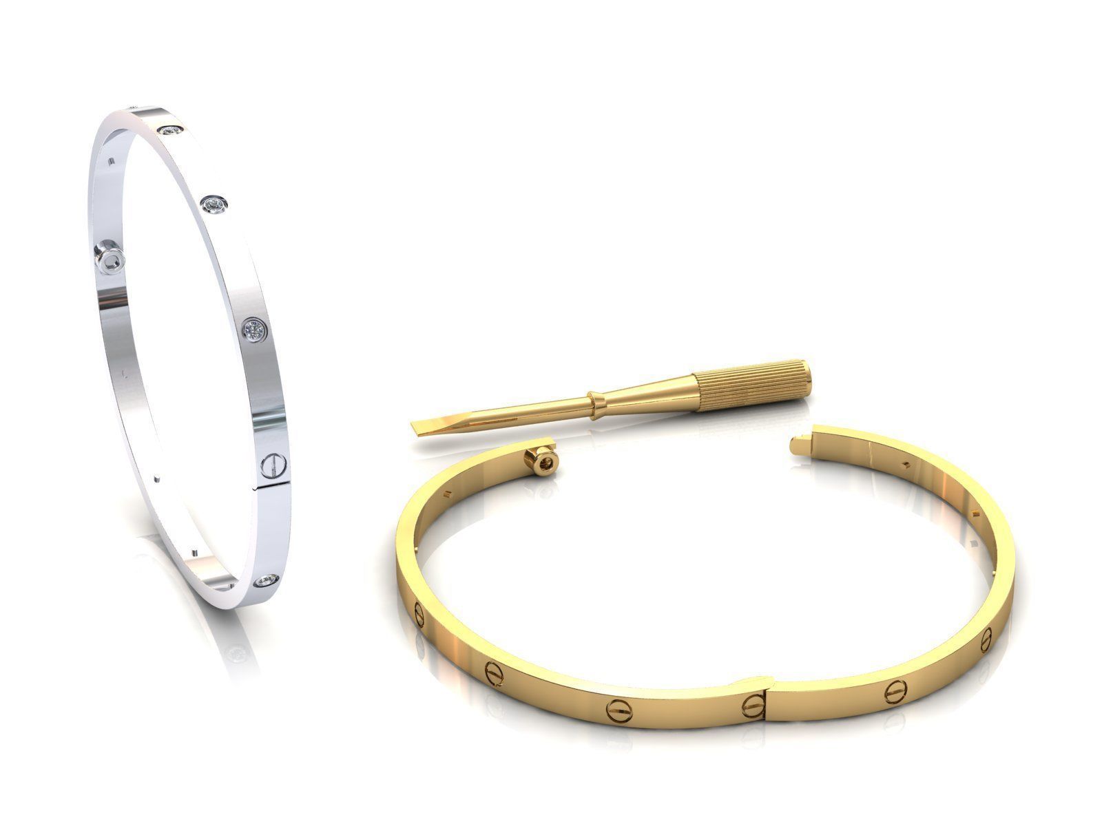 Love Small C Bracelet Diamonds or Screws 16 cm 3D print model_5