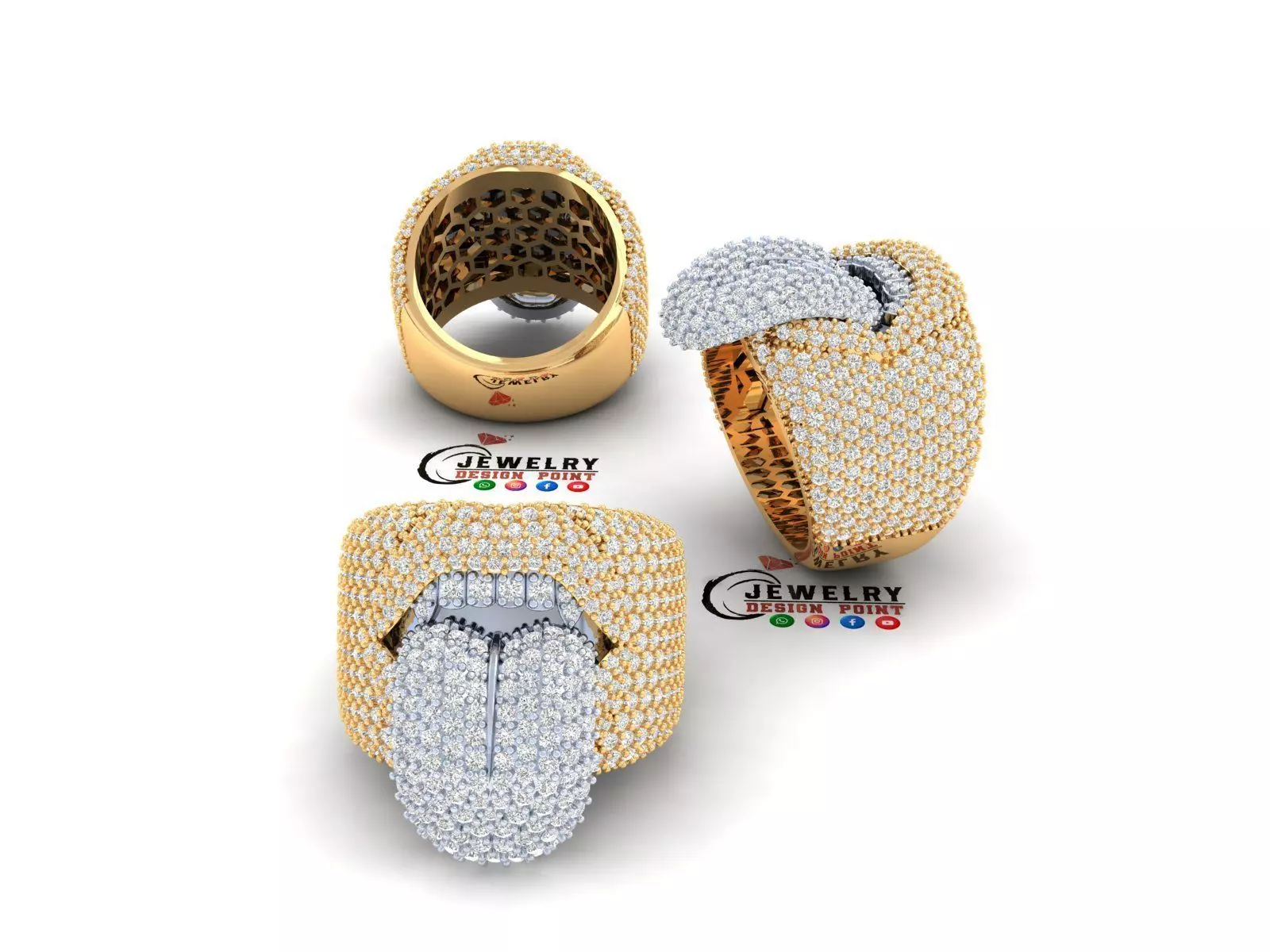 Custom Tongue Diamond Ring - Figurine Lips Vampire Teeth Ring 3D print model