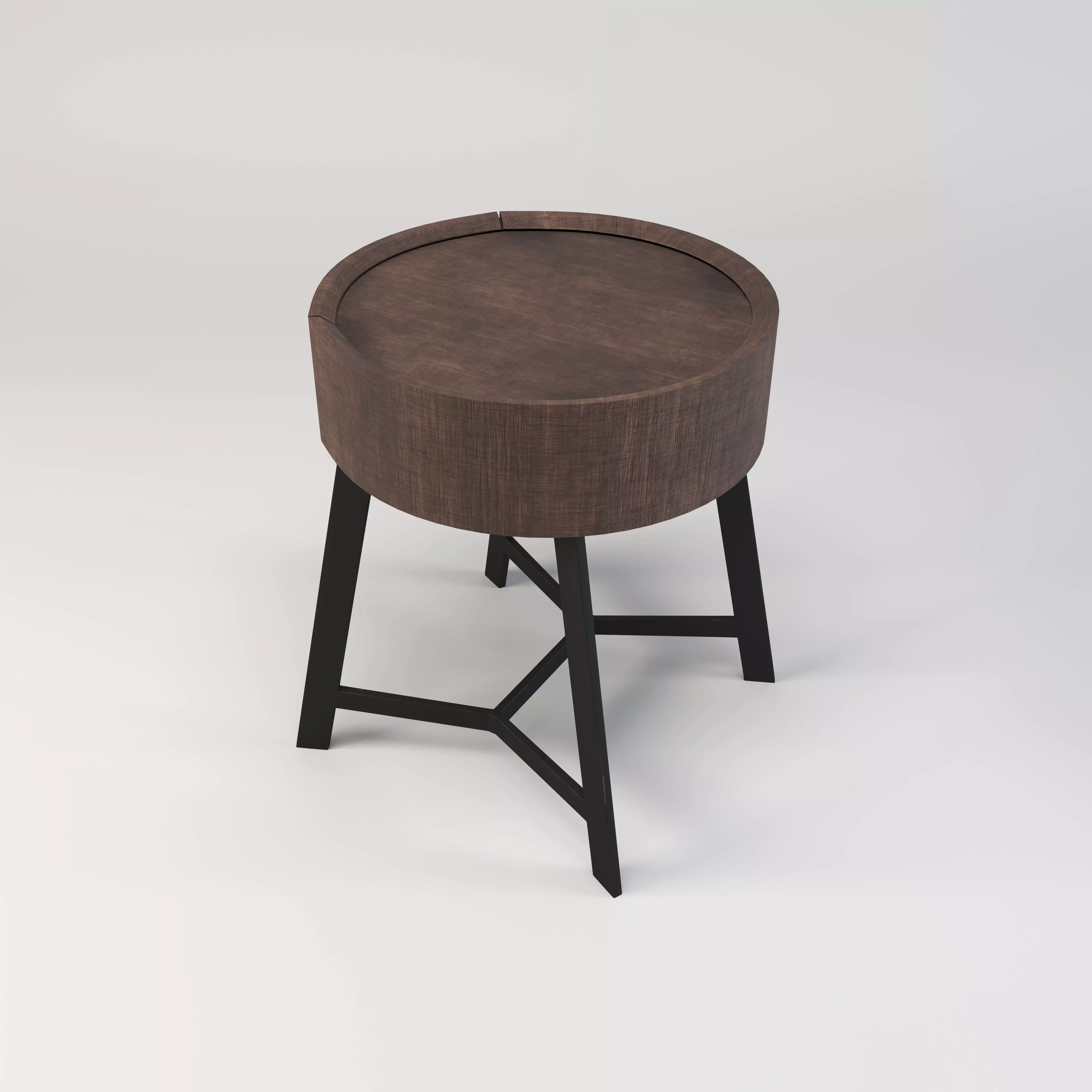 Wooden Round Stool Low-poly 3D model_0