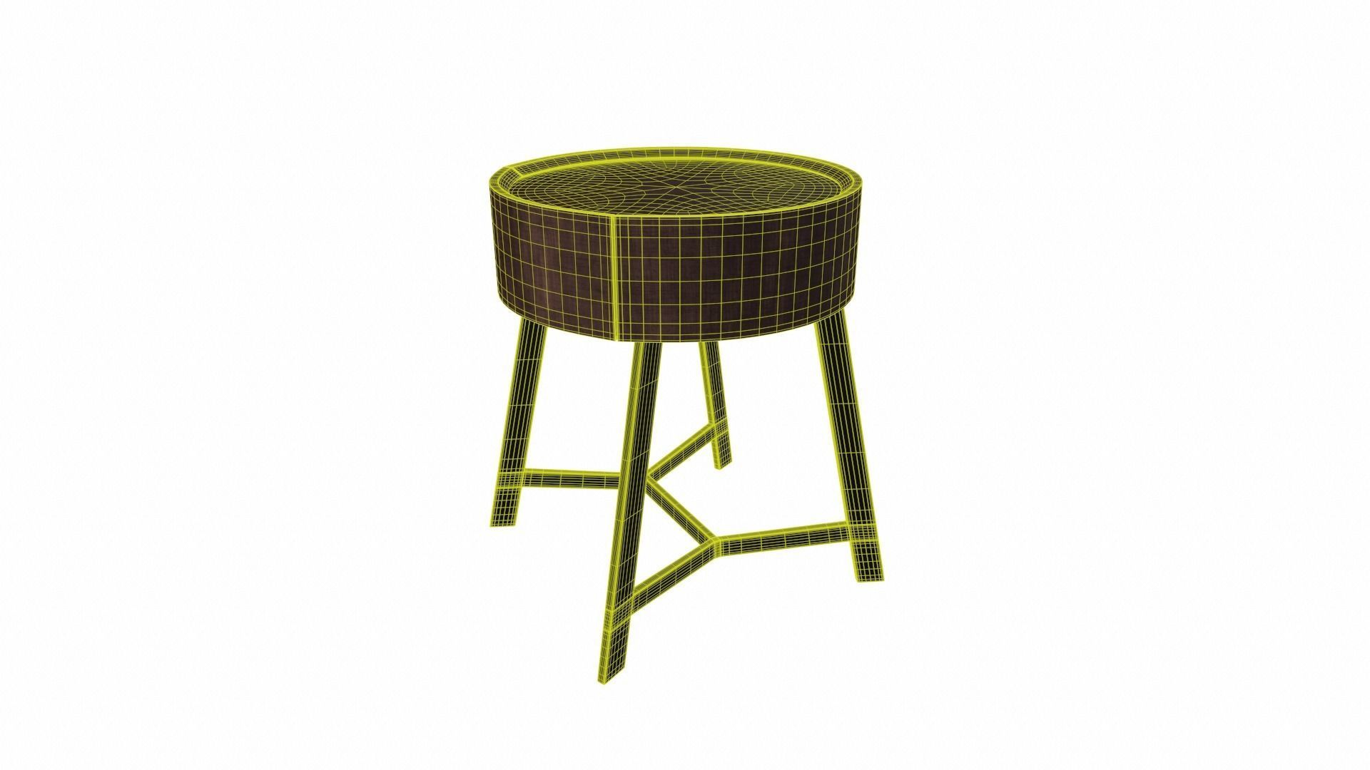 Wooden Round Stool Low-poly 3D model_6