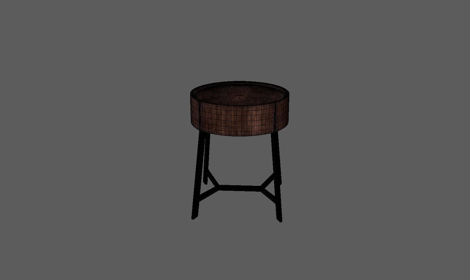 Wooden Round Stool Low-poly 3D model_8