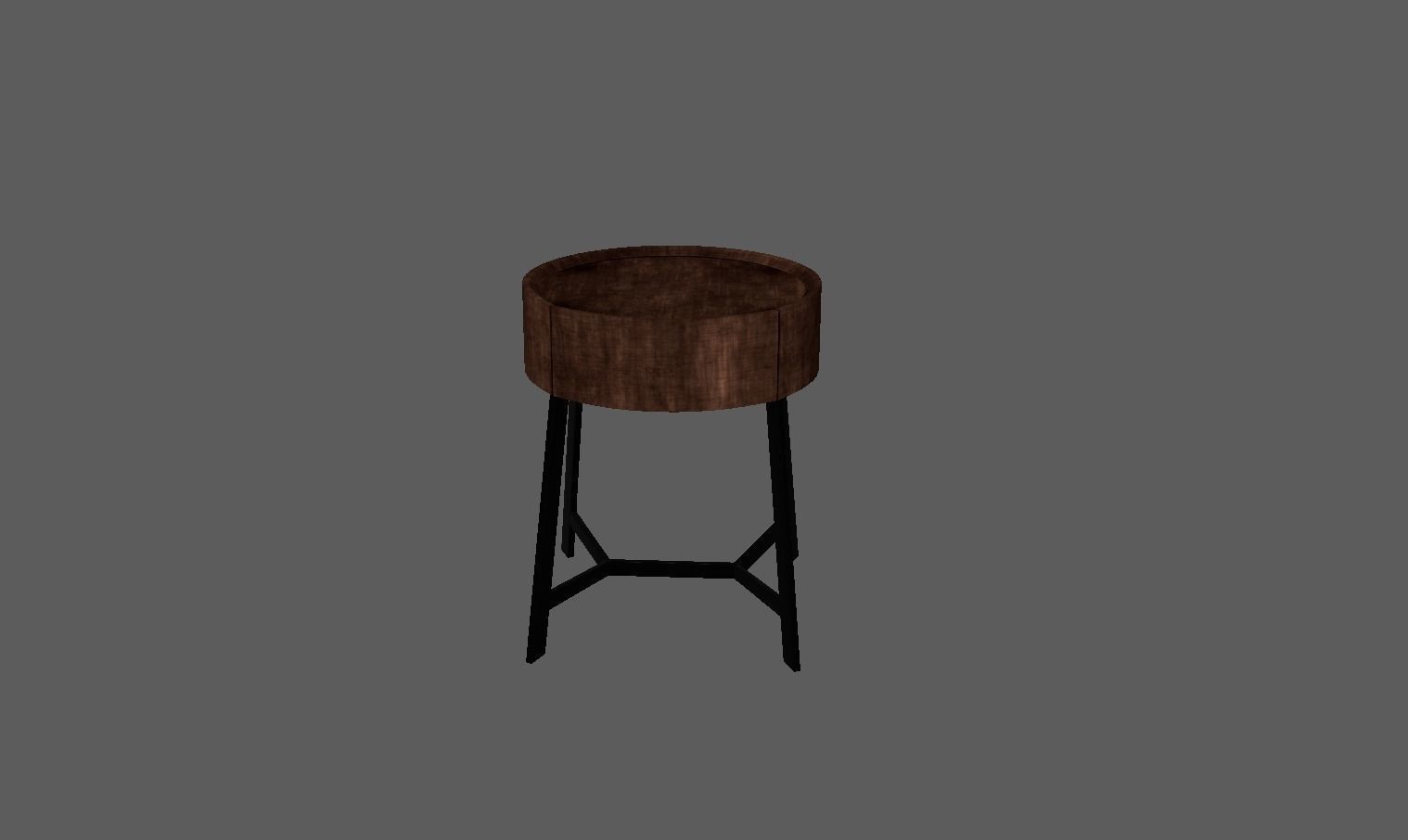 Wooden Round Stool Low-poly 3D model_7
