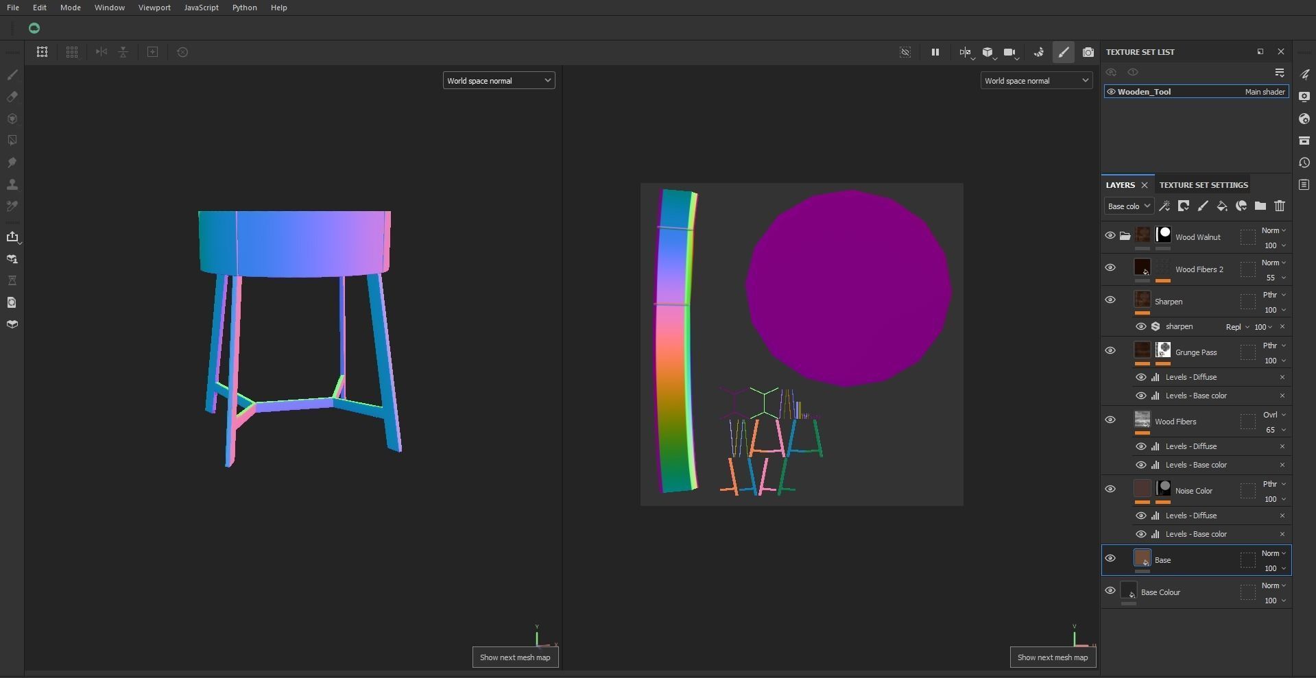 Wooden Round Stool Low-poly 3D model_21