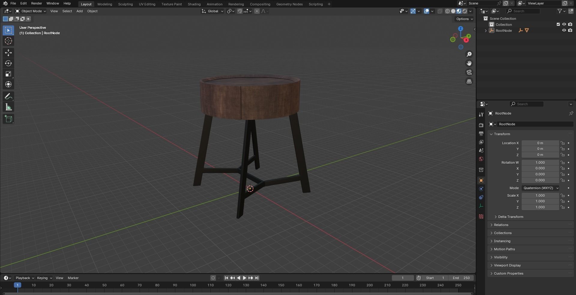 Wooden Round Stool Low-poly 3D model_20