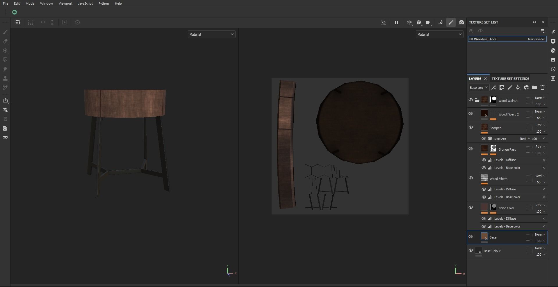 Wooden Round Stool Low-poly 3D model_27