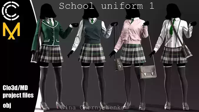 School uniform 1 - Marvelous Designer project and OBJ