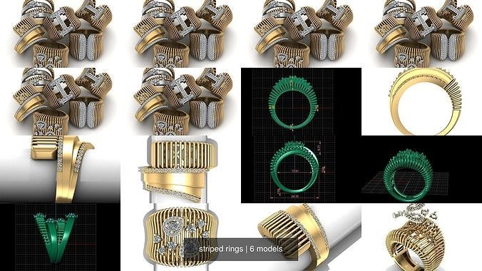 striped rings 3D Model Collection