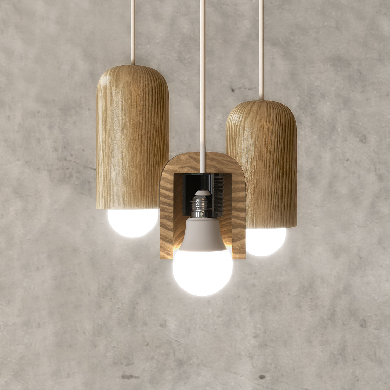 minimal nordic cylinder massive wooden hanging lamp Free 3D model_1