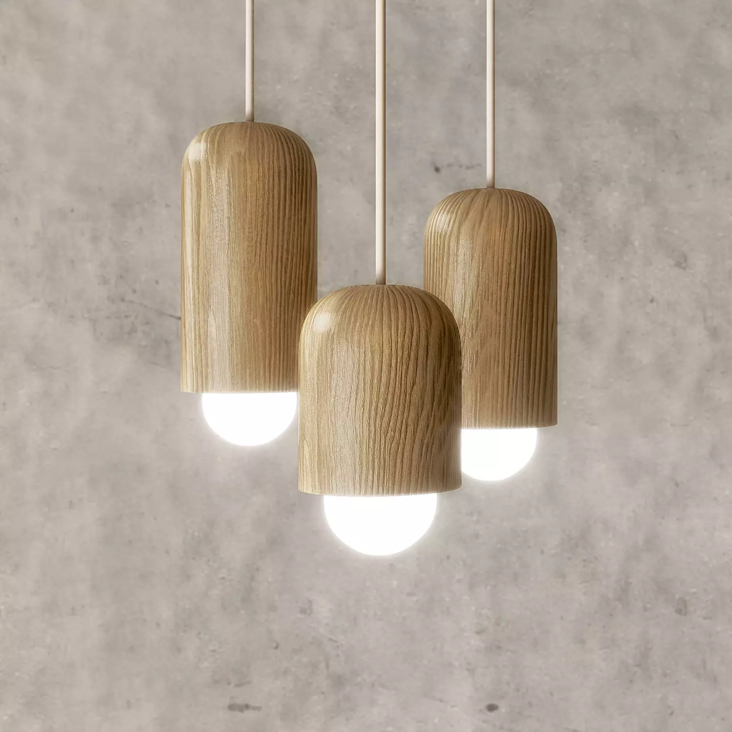 minimal nordic cylinder massive wooden hanging lamp Free 3D model_0