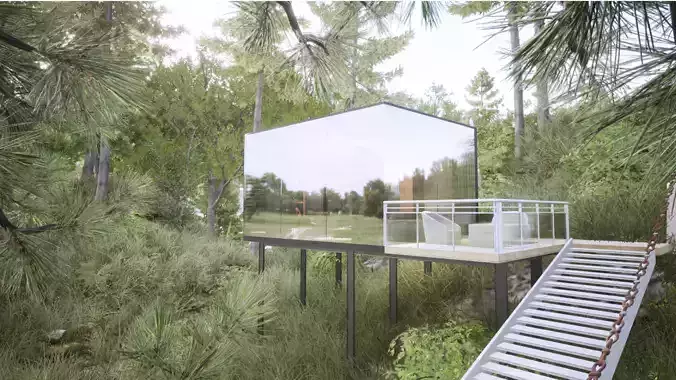 Tiny House  Mirror Glass house 20 SQM  Revit and Twinmotion 3D model