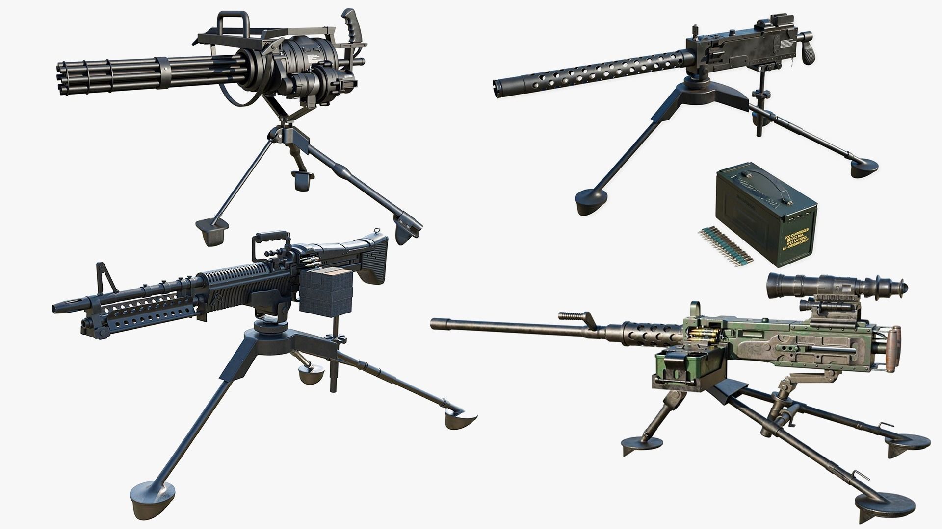 4 Machine gun All PBR Unity UE Textures Included 3D Model Collection_1