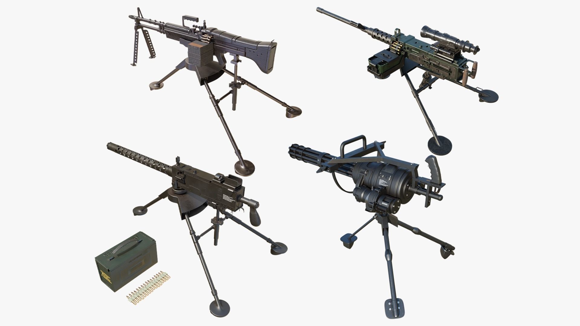 4 Machine gun All PBR Unity UE Textures Included 3D Model Collection_2