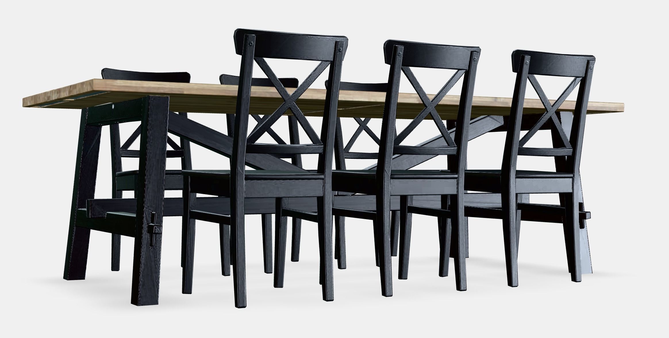 SKOGSTA - INGOLF Table and 6 chairs Low-poly 3D model_2