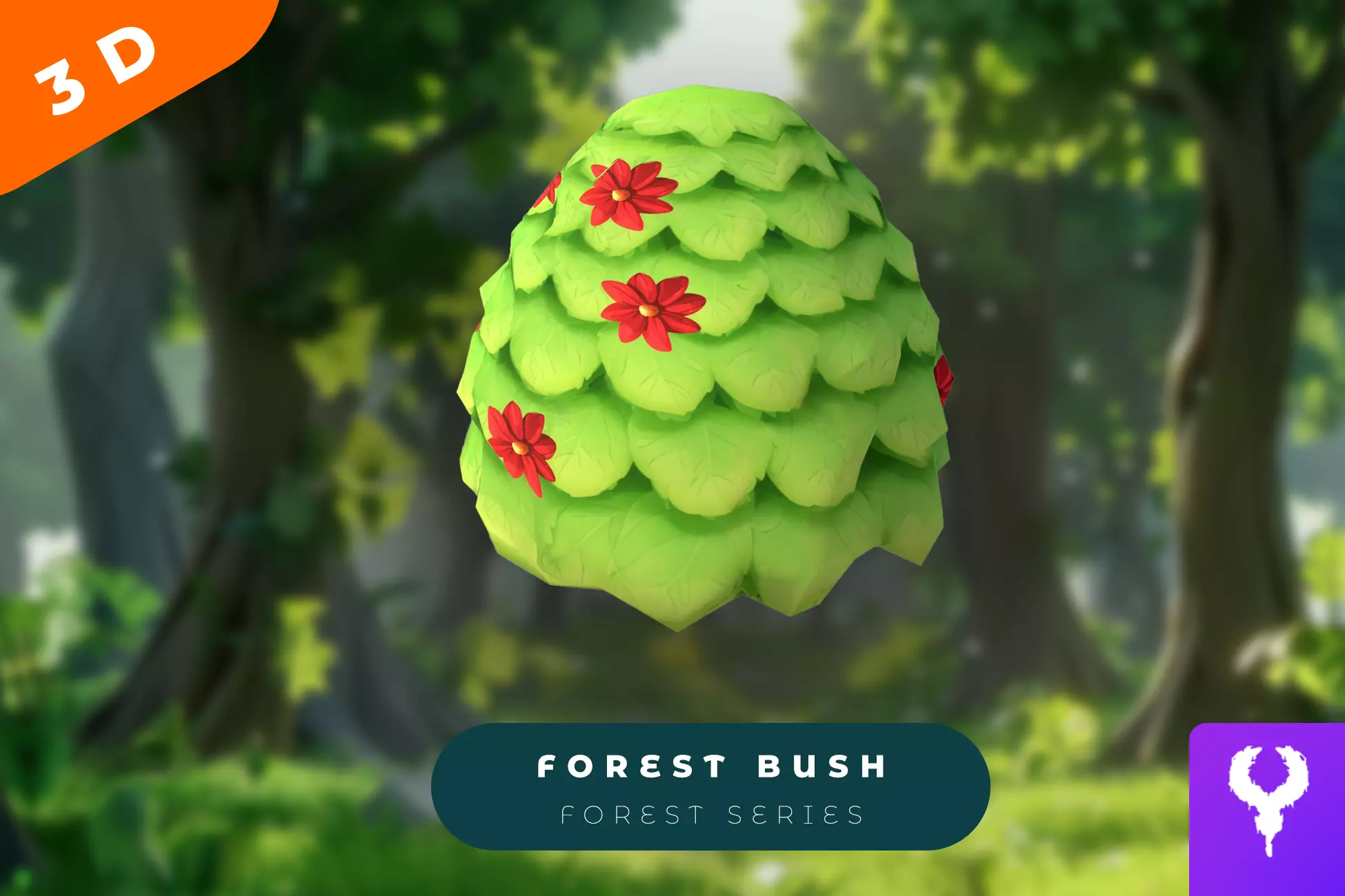 Cartoon Forest Bush Low-poly 3D model