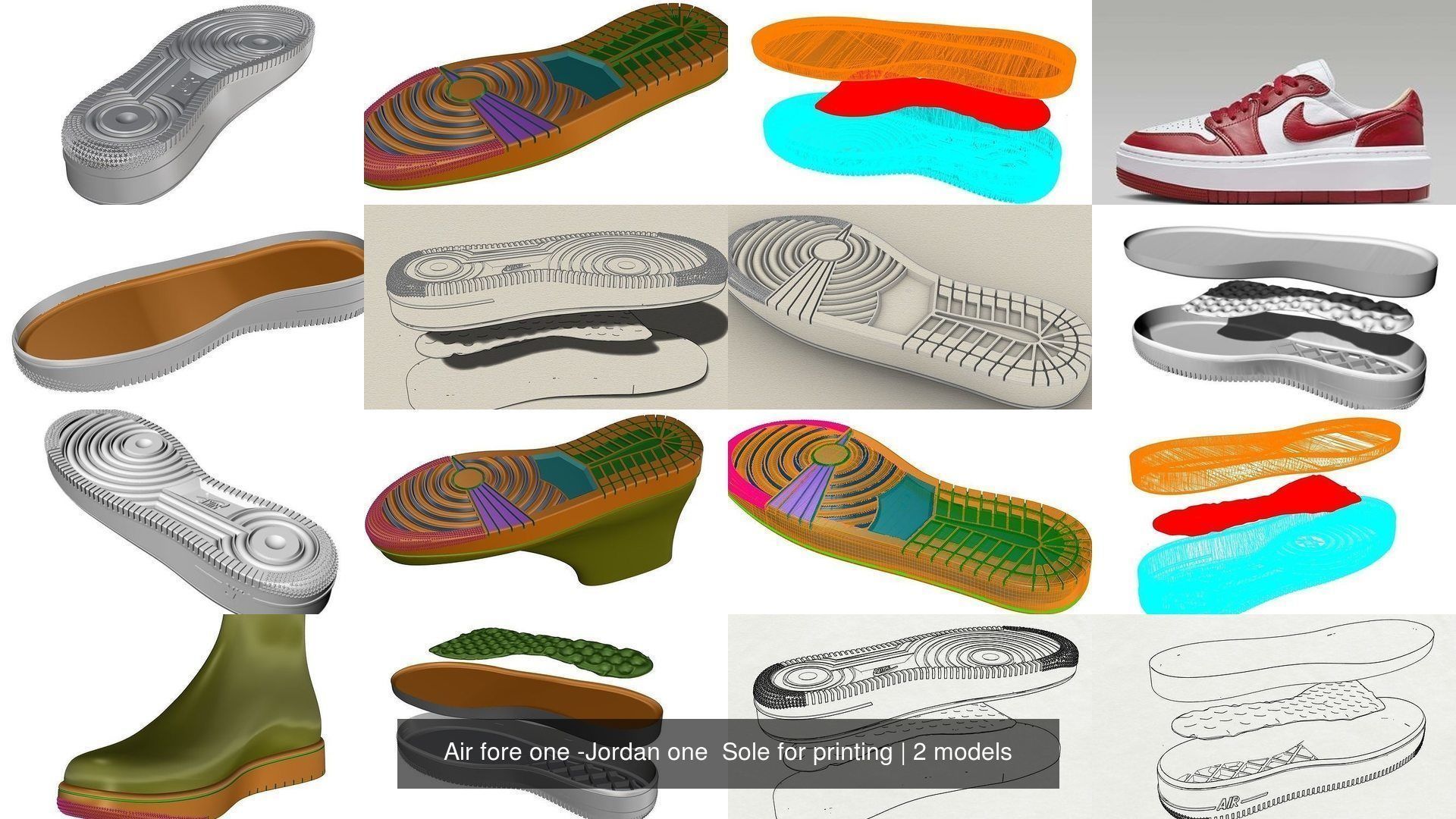 Air fore one -Jordan one Sole for printing 3D Model Collection 3D ...
