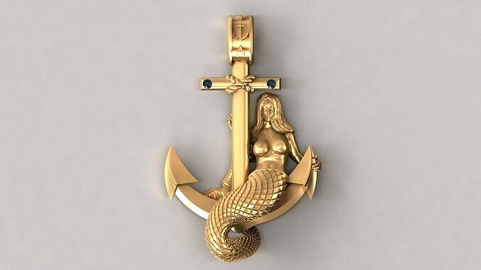 Mermaid Cross Pendant 3D Model for Ocean Style Jewelry 3D print model