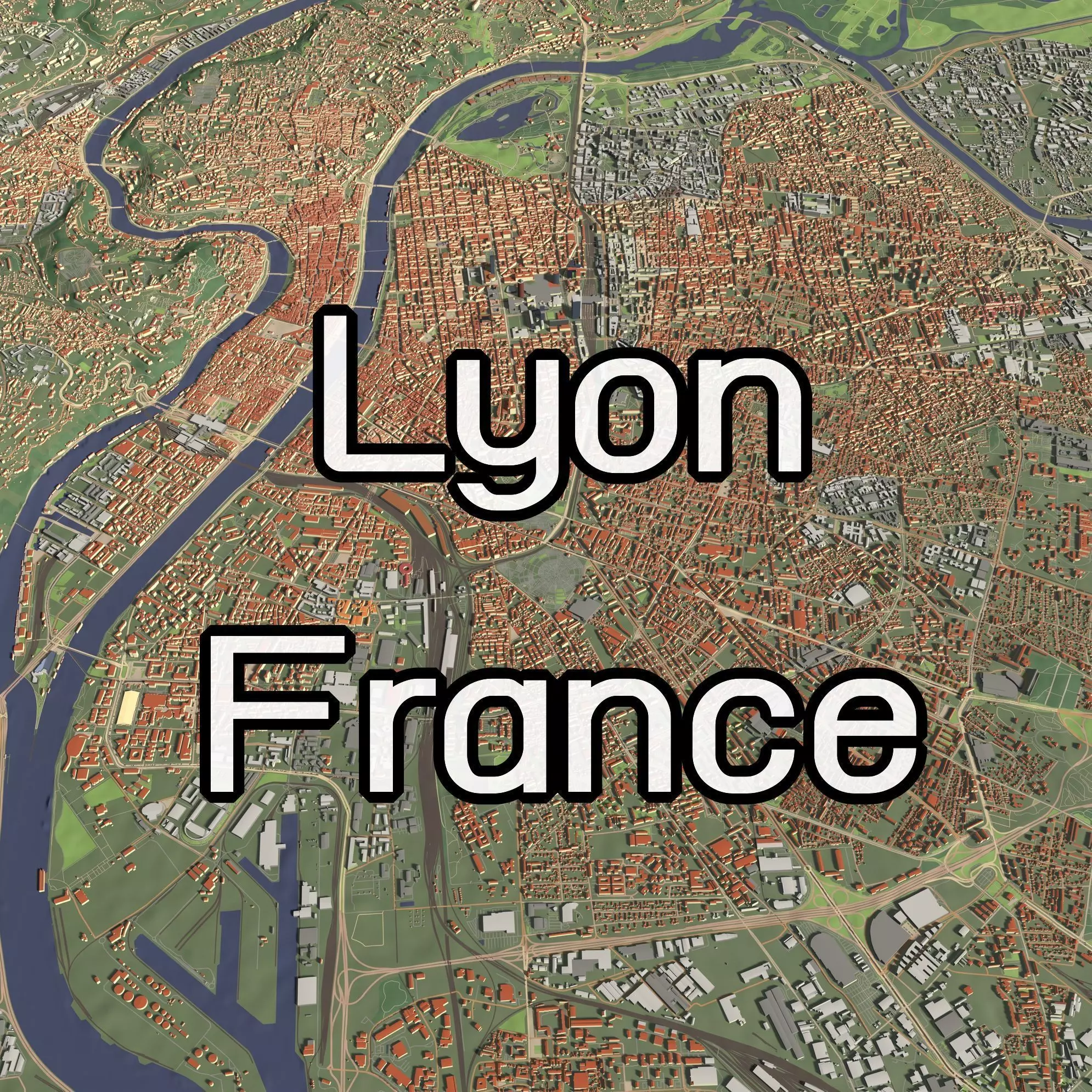 Lyon France - city and urban 3D model