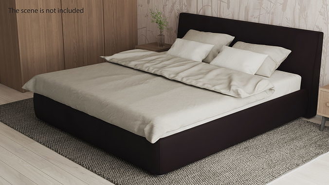 Modern Upholstered Double Bed 3D model 2