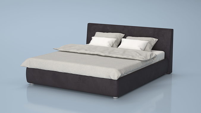 Modern Upholstered Double Bed 3D model 3
