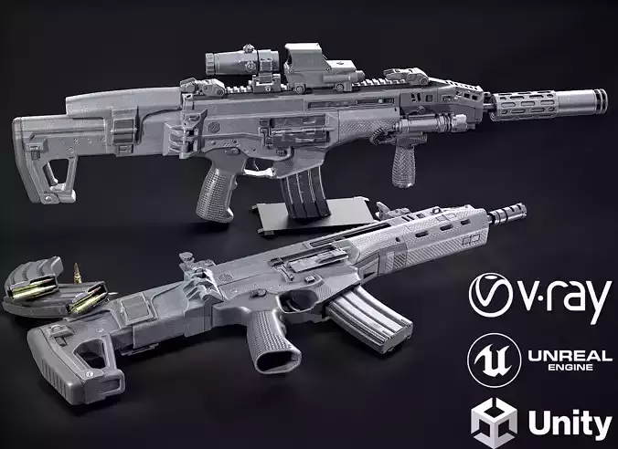 Modern Assault Rifle Low-poly 3D model