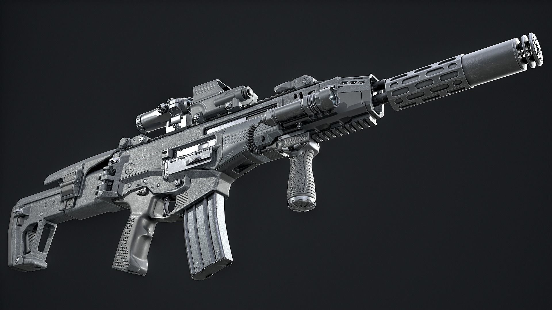 Modern Assault Rifle Low-poly 3D model_5
