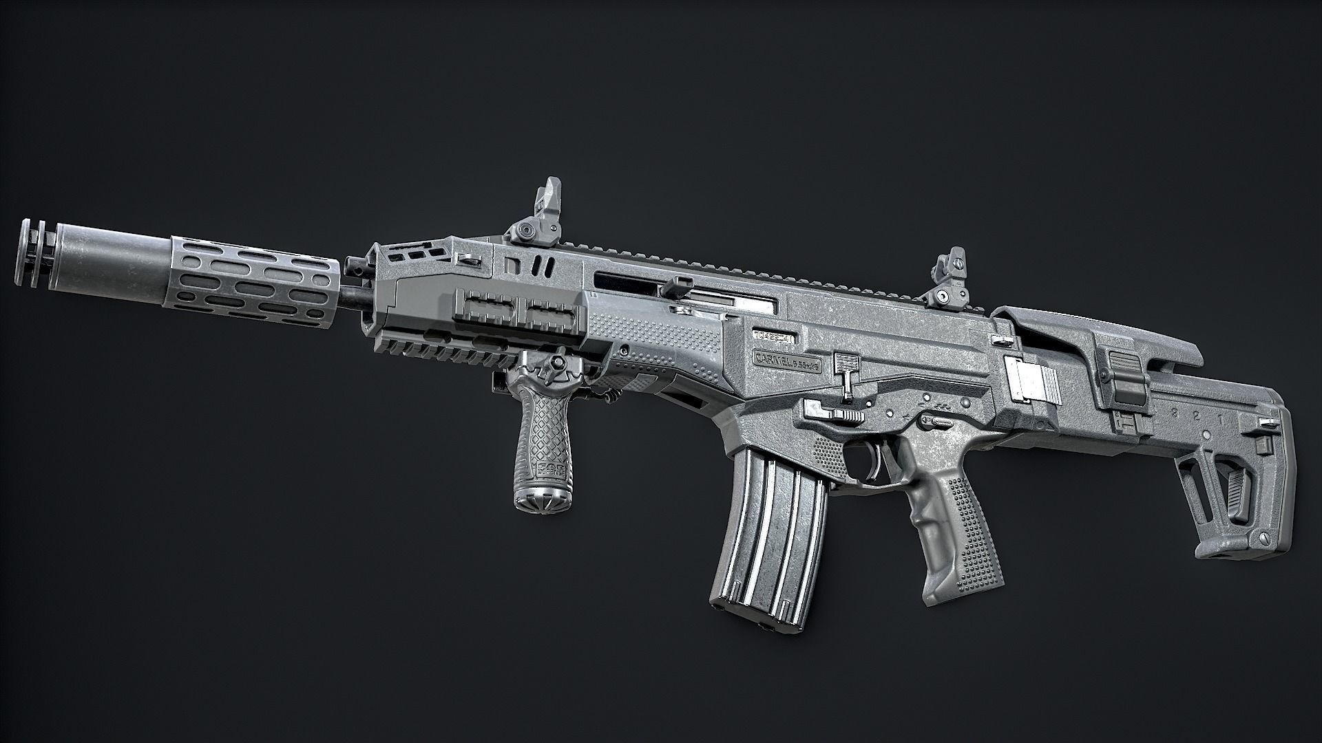 Modern Assault Rifle Low-poly 3D model_6
