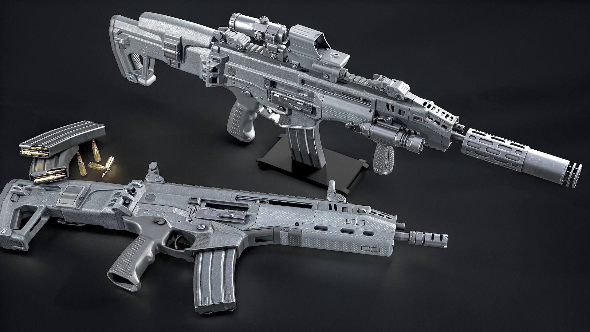Modern Assault Rifle Low-poly 3D model_1
