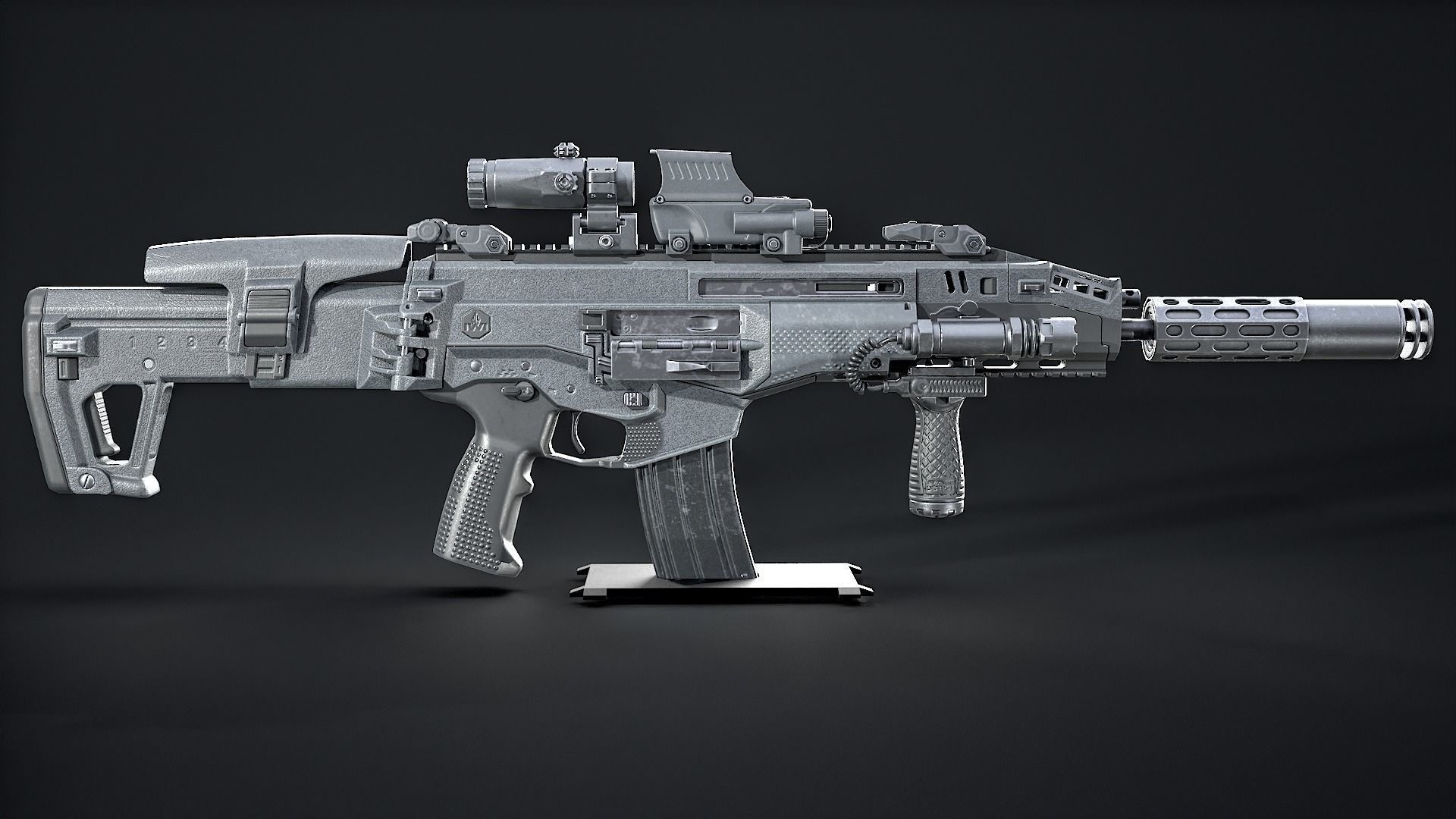 Modern Assault Rifle Low-poly 3D model_2