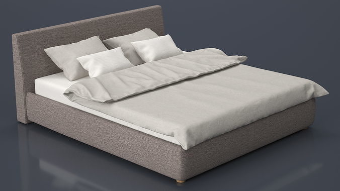 Double Bed with Headboard 3D model 3