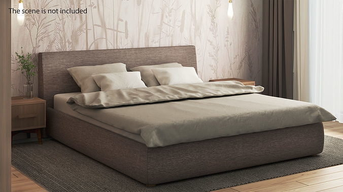 Double Bed with Headboard 3D model 2