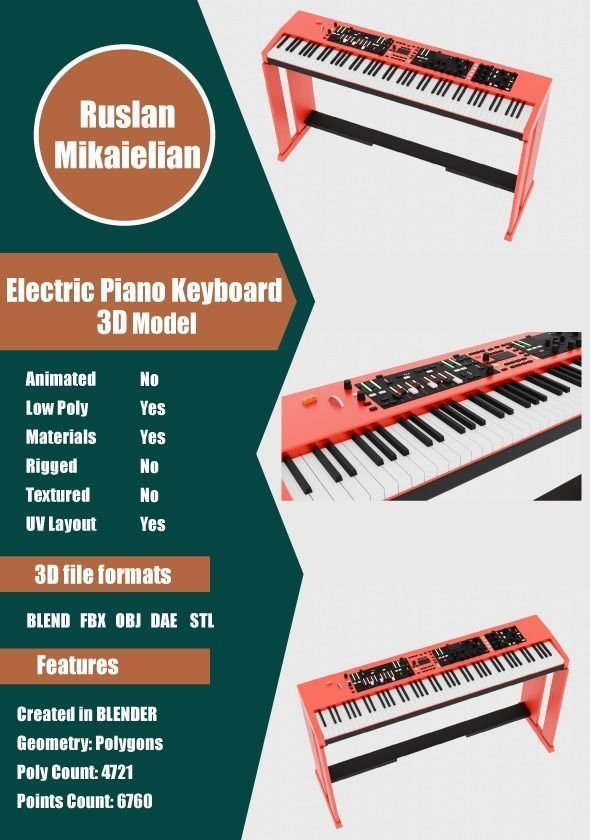 Electric Piano Keyboard Low-poly 3D model_1
