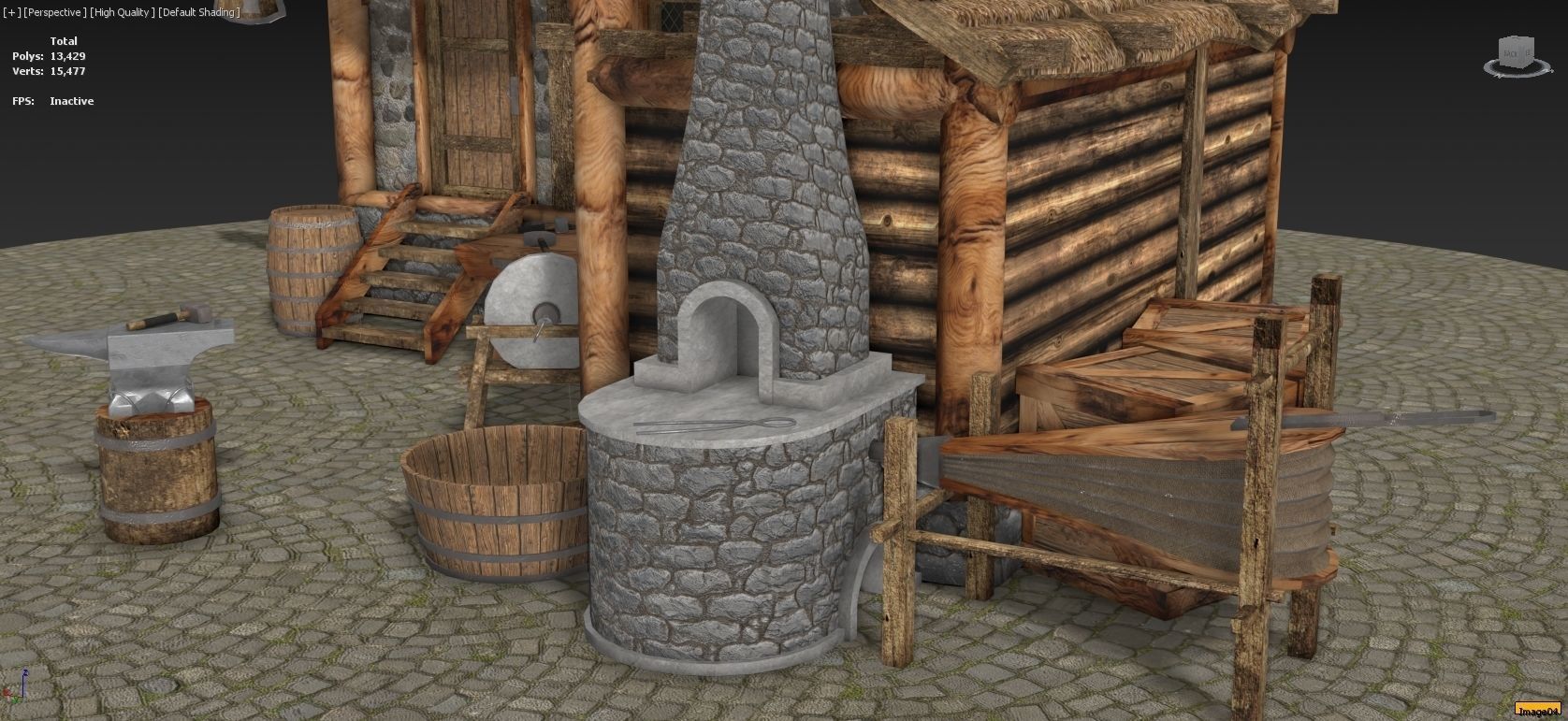 Medieval Smithy with Forge Whetstone Tools Storage and Anvil 3D model_3