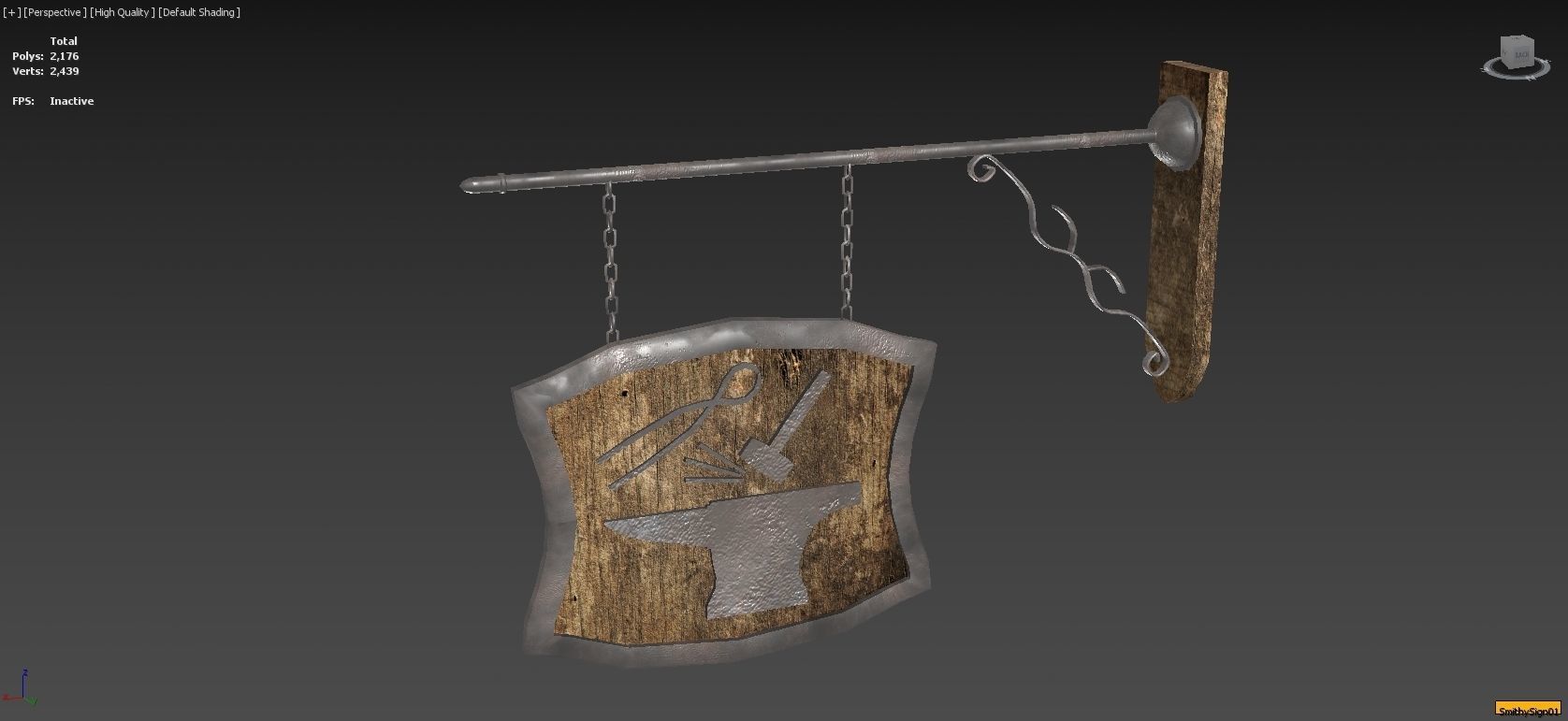 Medieval Smithy with Forge Whetstone Tools Storage and Anvil 3D model_22