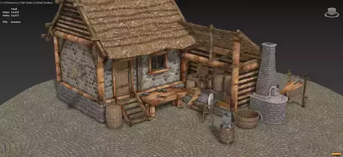 Medieval Smithy with Forge Whetstone Tools Storage and Anvil 3D model