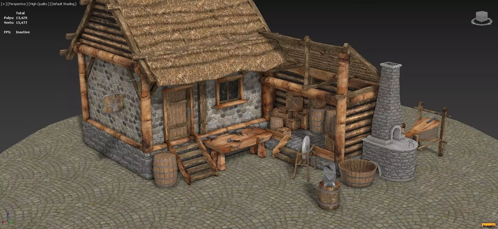 Medieval Smithy with Forge Whetstone Tools Storage and Anvil 3D model_0