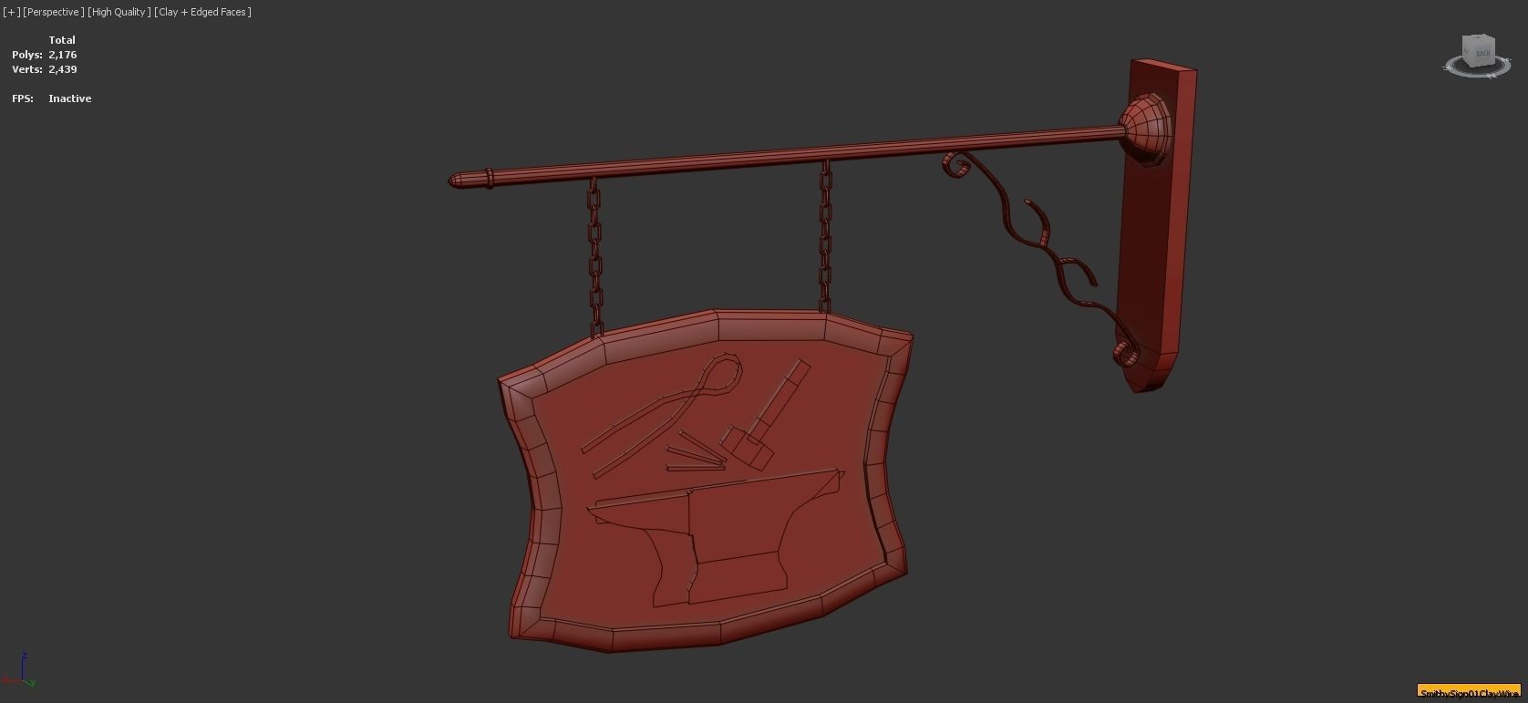 Medieval Smithy with Forge Whetstone Tools Storage and Anvil 3D model_23