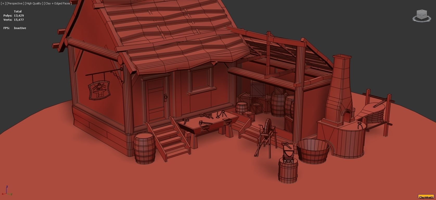 Medieval Smithy with Forge Whetstone Tools Storage and Anvil 3D model_2